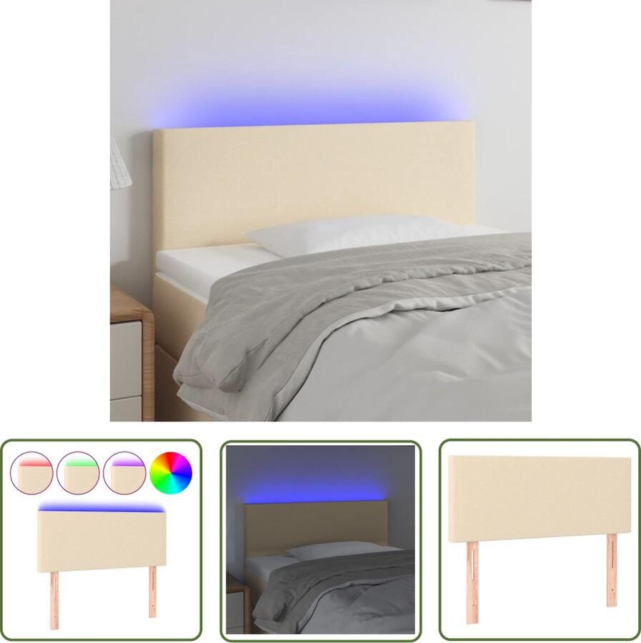 The Living Store Hoofdbord LED 80x5x78 88 cm stof crèmekleurig Hoofd Bord Led Bedhoofdbord Hoofdkussen Slaapkamersdecoratie Led Lamp