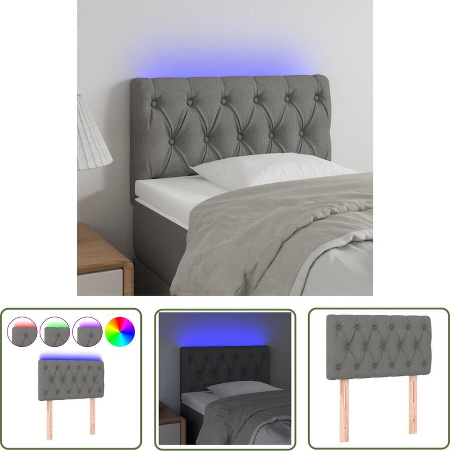 The Living Store LED-hoofdbord Dark Grey 80 x 7 x 78 88 cm Adjustable Height Hoofd Bord Led Bedhoofdbord Hoofdkussen Led Lamp Slaapkamersdecoratie