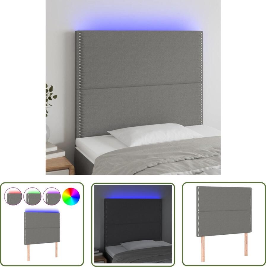 The Living Store LED-hoofdbord donkergrijs bedhoofdeinde 80 x 5 x 118 128 cm verstelbaar met LED-verlichting LED Hoofdbord Bedhoofdeinde Grijs Led Verlichting Hoofdkussen