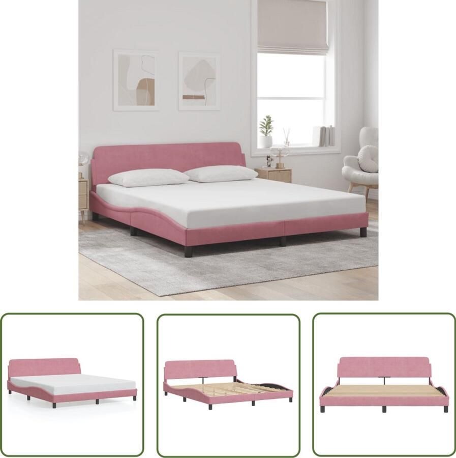VidaXL Bedhoofstelling Bed Frame Bedframe met hoofdeinde Dover 180x200 cm fluweel roze Tweepersoonsbed Roze Bed Fluweel Bed
