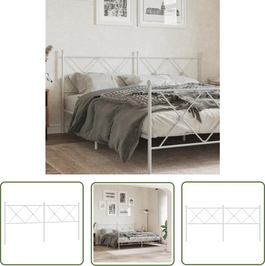 The Living Store Hoofdbord 180 cm metaal wit Hoofd Bord Bedhoofstelling Hoofdkussen Slaapcomfort Staal