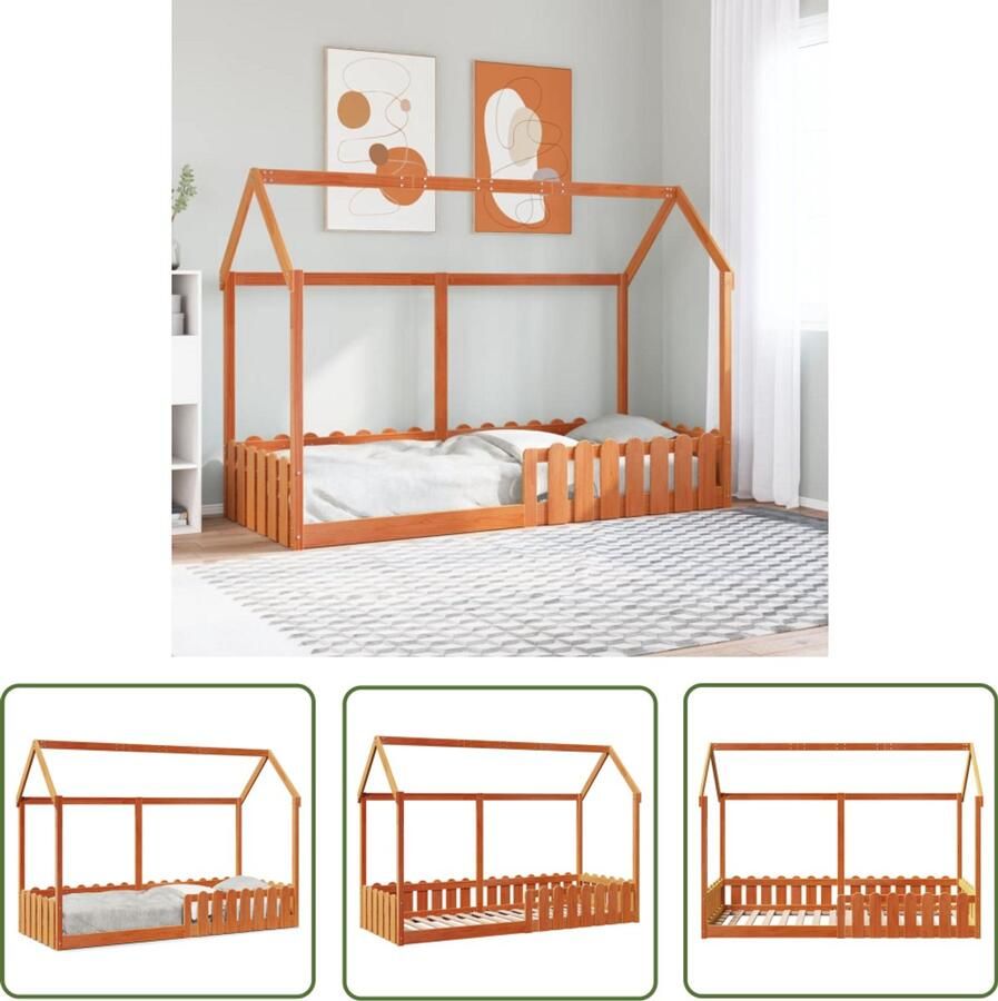 VidaXL Bedhuis wasbruin massief grenenhout 80x200 cm Kinderbed Bedhuis Kidsbed Houten Bed Grenenhouten Bed