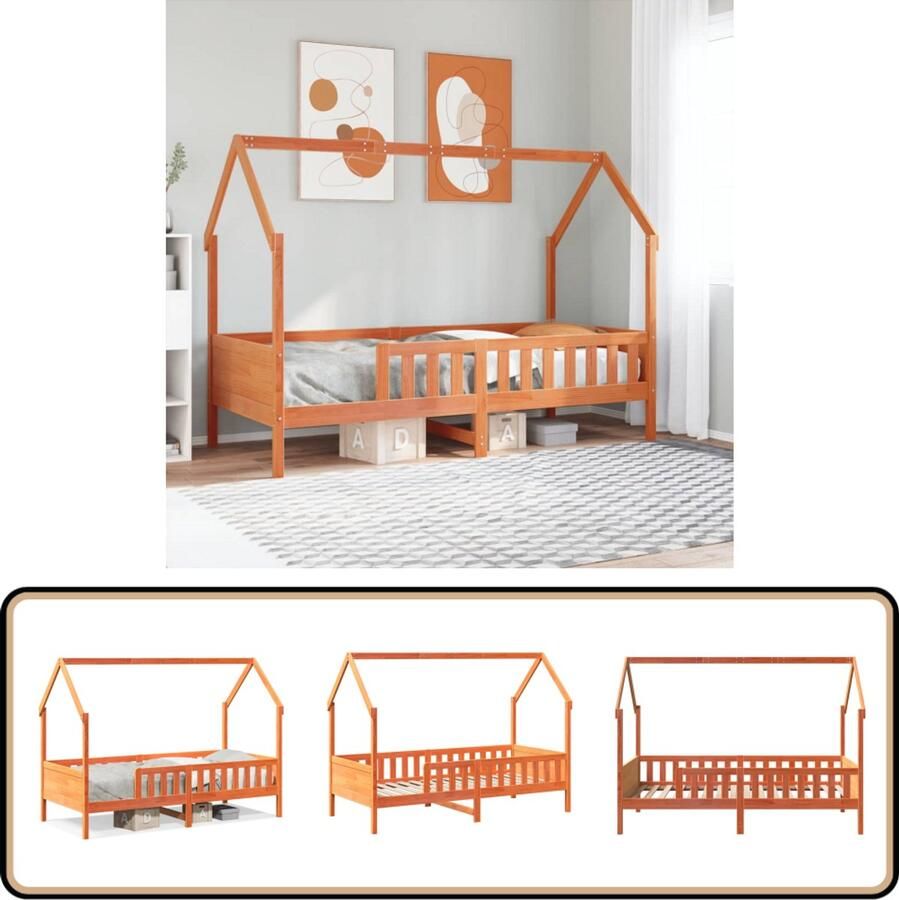 VidaXL Bedhuis Massief Grenenhout 90x190 cm Kinderbed Houten Bed Kidsbed Speelbed Bed Met Huisje
