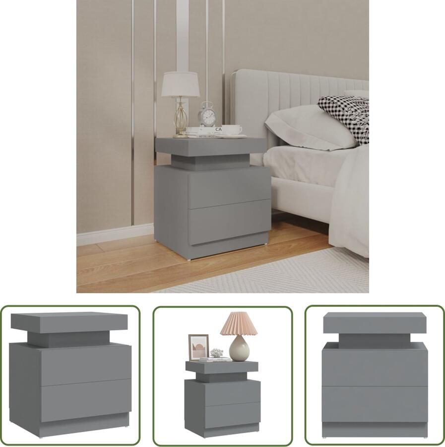 The Living Store Nachtkastje Charme Meubelen Afmeting- 45x35x52 cm Kleur- grijs Nachtkastje Bedkamerinrichting Houten Nachtkastje Design Nachtkastje Grijze Nachtkastje - Foto 2
