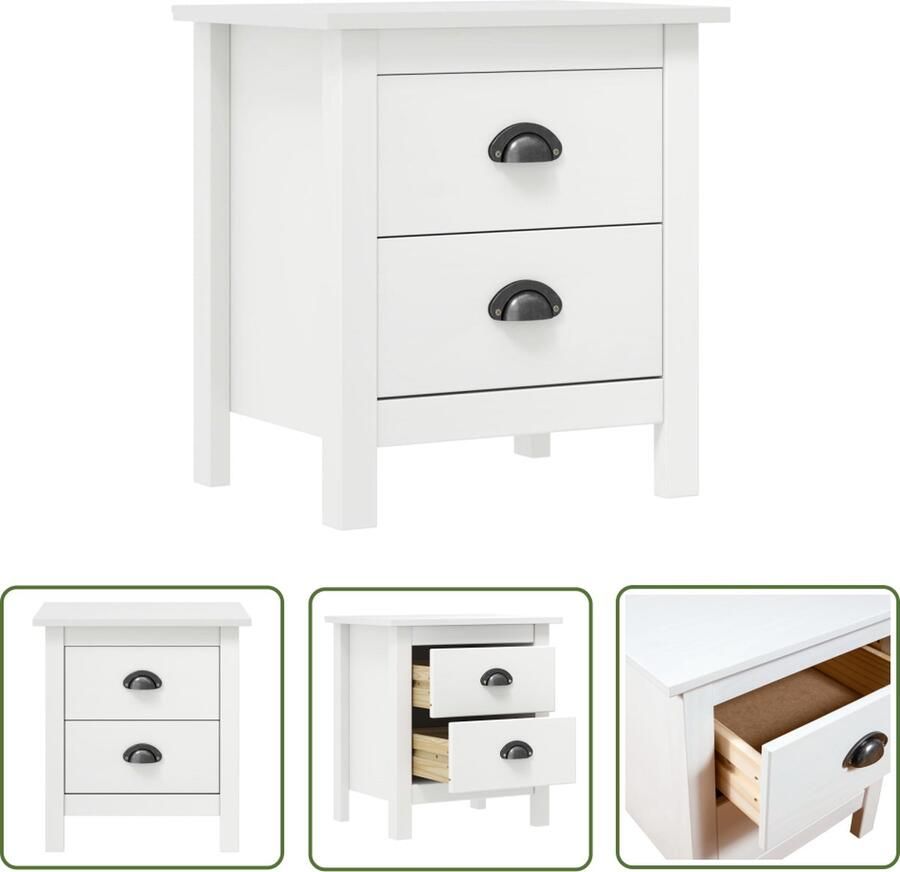 The Living Store Hill Nachtkastje Wit 46 x 35 x 49.5 cm Massief grenenhout Nachtkastje Bedkamerinrichting Grenoble Hout Wit Meubel Stapelbare Lade - Foto 2