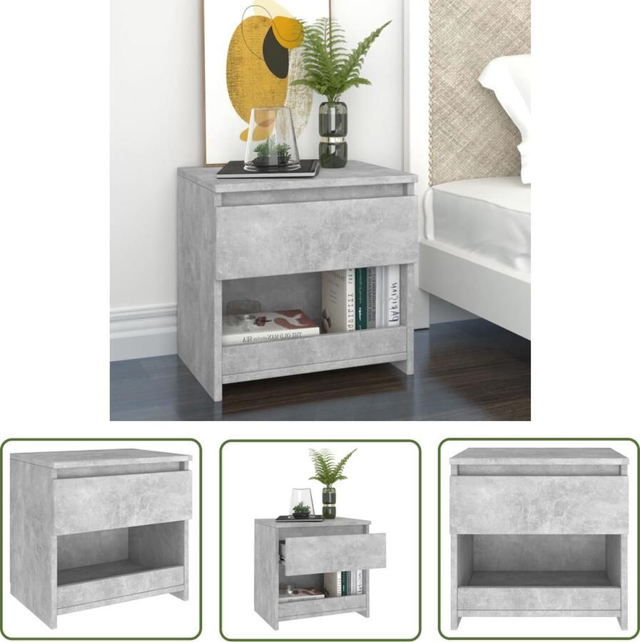 The Living Store Nachtkastje 40x30x39 cm bewerkt hout betongrijs Nachtkastje Bedkantkast Sidetable Kamermeubel Beton Grijs - Foto 2