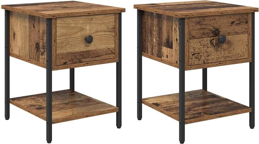 VidaXL Bedkast 2 pcs Oud hout 40 x 39 x 40 cm Bewerkt hout