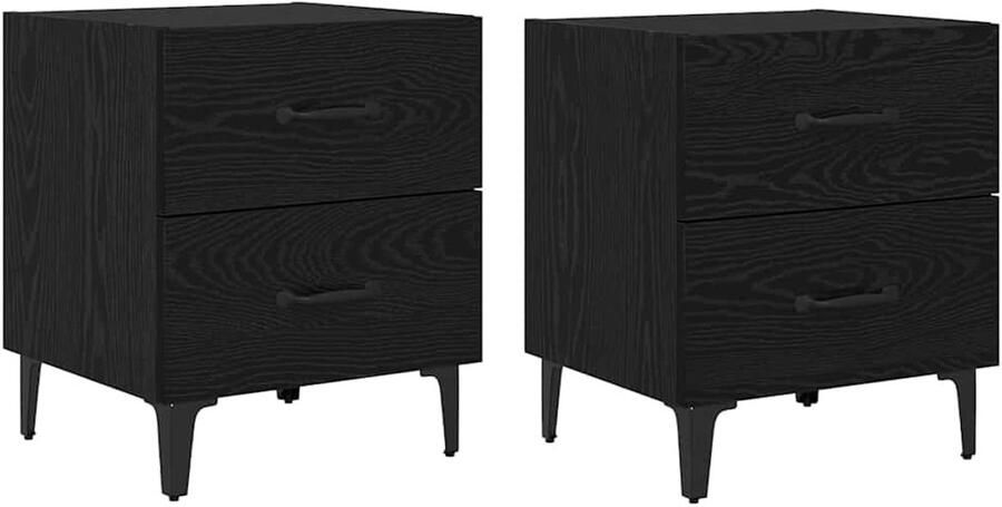 VidaXL Bedkast 2 pcs Zwart eiken 40 x 35 x 47.5 cm Bewerkt hout