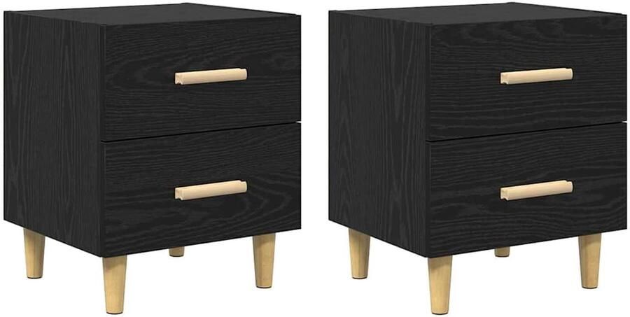 VidaXL Bedkast 2 pcs Zwart eiken 40 x 35 x 47.5 cm Bewerkt hout