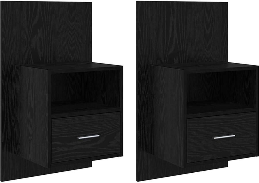 VidaXL Bedkast 2 pcs Zwart eiken 48.5 x 32.5 x 80 cm Bewerkt hout