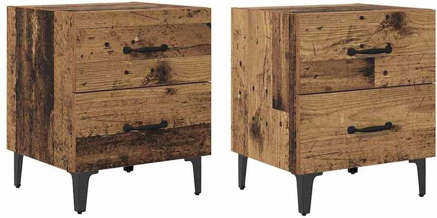 VidaXL Bedkast met lade 2 pcs Oud hout 40 x 35 x 47.5 cm Bewerkt hout