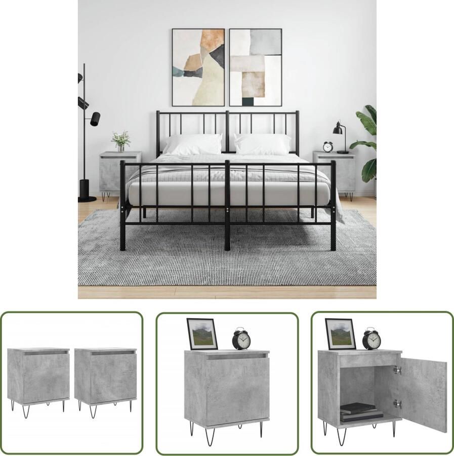 The Living Store Nachtkastje Betongrijs 40 x 30 x 50 cm Opbergruimte Stabiel blad Nachtkastje Bedkast Beton Grijs Houten Kast Opbergruimte - Foto 2