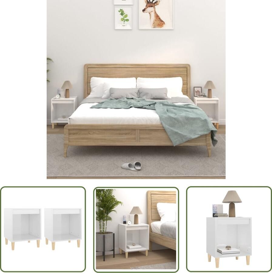 The Living Store Bedkast Hoogglans wit 40 x 35 x 50 cm (set van 2) Nachtkastje Bedkast Meubilair Slaapkamermeubel Houten Meubel - Foto 2