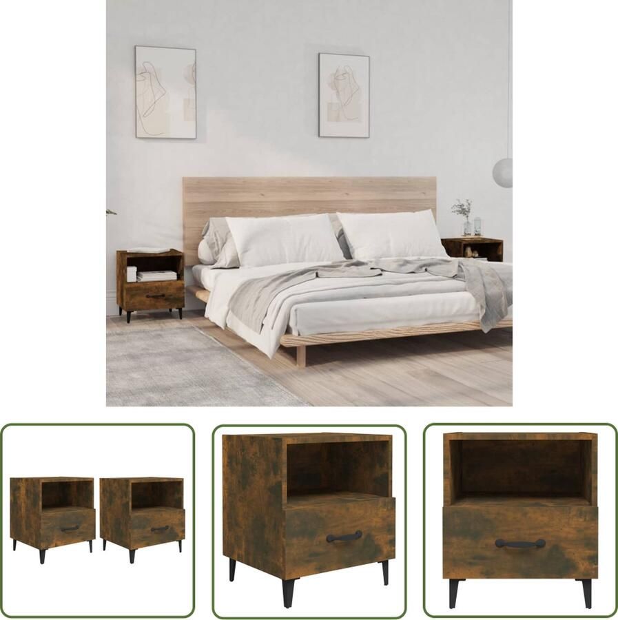 The Living Store Nachtkastje Gerookt eiken 40 x 35 x 47.5 cm 1 lade 1 schap Nachtkastje Bedkast Houten Nachtkastje Slaapkamersdecoratie Kamermeubel - Foto 2
