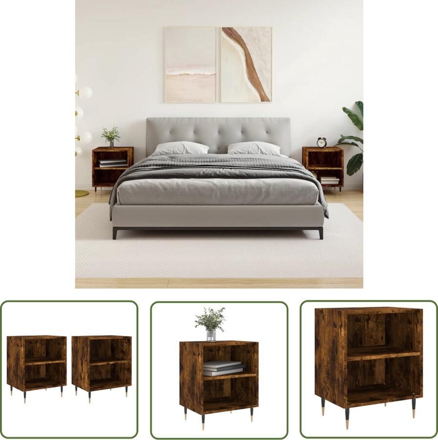 The Living Store Nachtkastjes 2 st 40x30x50 cm bewerkt hout gerookt eikenkleurig Nachtkastjes Bedkast Houten Kast Bruine Kast Kamermeubel - Foto 2