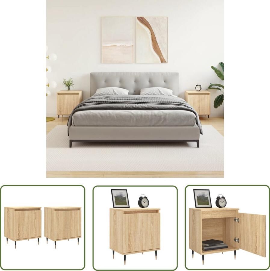 The Living Store Nachtkastjes Sonoma eiken 40 x 30 x 50 cm Bewerkt hout en ijzer Set van 2 Nachtkaste Kastje Slaapkamermeubel Houten Nachtlamptafel Nachtaandacht - Foto 4