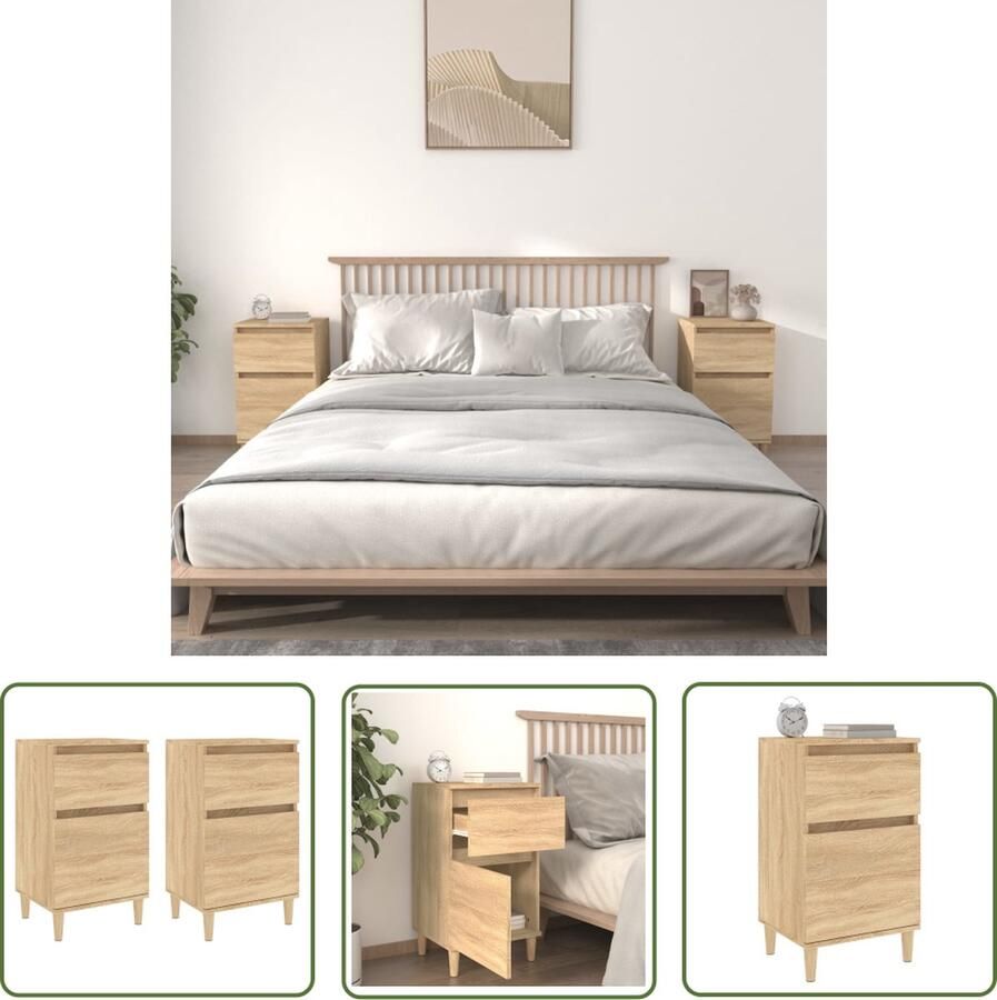 VidaXL Bedkast Nachtkastjes 2 st 40x35x70 cm bewerkt hout sonoma eikenkleurig Bedroom Furniture Houten Nachtkast Sonoma Eiken - Foto 2