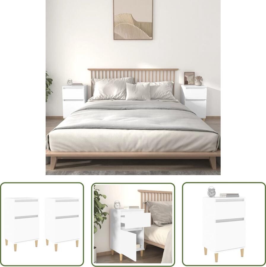 The Living Store Nachtkastjes 2 st 40x35x70 cm wit Nachtkastjes Bedkast Nachtlamp Slaapkamers Houten Meubel - Foto 2