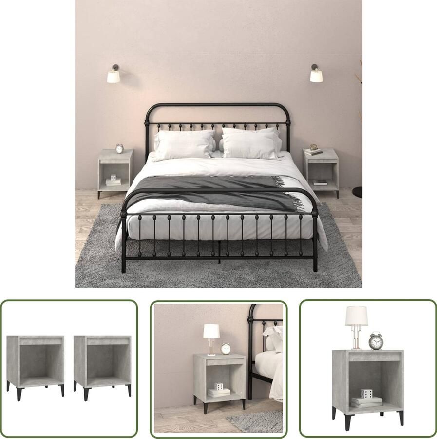 The Living Store Bedkasten Betongrijs 40 x 35 x 50 cm (L x B x H) Nachtkastje Bedkaste Slaapkamer Meubilair Houten Kast Grijze Kast - Foto 2