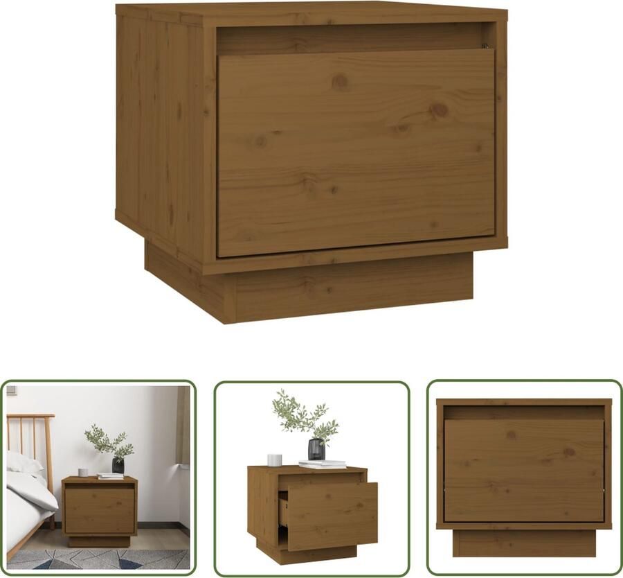The Living Store Bedkastje Massief Grenenhout Honingbruin 35 x 34 x 32 cm Nachtkastje Bedkastje Bijzettafel Houten Kast Grenoble Hout - Foto 2