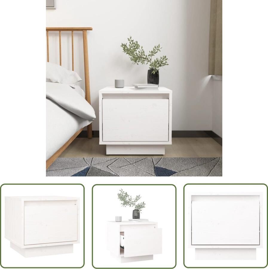 The Living Store Bedkastje Massief Grenenhout 35 x 34 x 32 cm Wit Nachtkastje Bedkastje Bijzettafel Meubilair Houtmeubel - Foto 2
