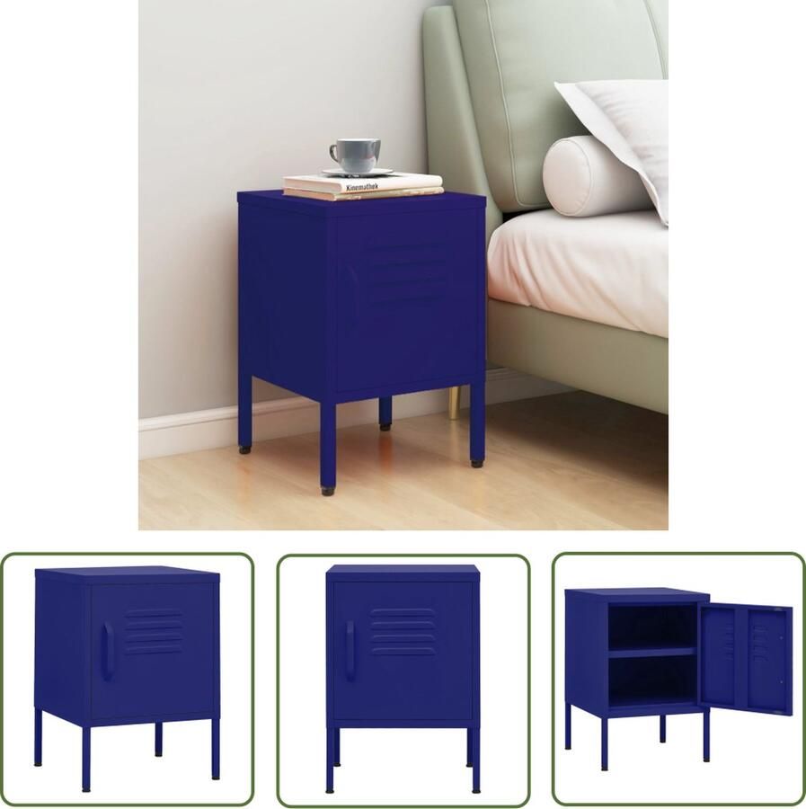 The Living Store Bedkastje Marineblauw Staal 35x35x51 cm Verstelbaar schap Nivelleerders (150 karakters) Nachtkastje Bedkastje Staalkast Blauw Meubel Industrieel Design - Foto 2