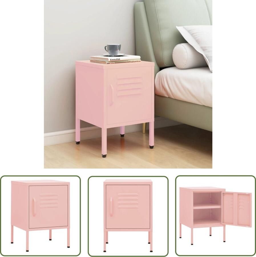 The Living Store Bedkastje Staal Roze 35x35x51cm Verstelbaar schap Nivelleerders Nachtkastje Bedkastje Rozenkleurig Staalkasten Metalen Nacht Tafels - Foto 2