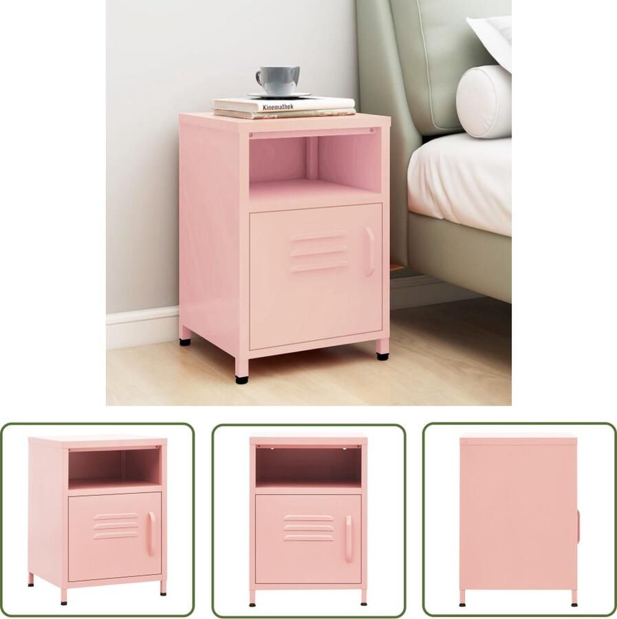 The Living Store Bedkastje Roze 35 x 35 x 51 cm Staal Nachtkastje Bedkastje Rozerood Metalen Kast Staalkast - Foto 2