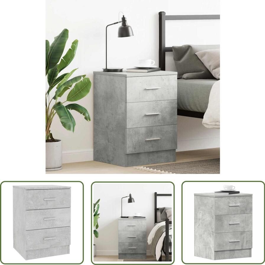 The Living Store Nachtkastje Bewerkt hout 38 x 35 x 56 cm Betongrijs Nachtkastje Bedkastje Slaapkamer Meubilair Houten Meubilair Grijze Meubels - Foto 2