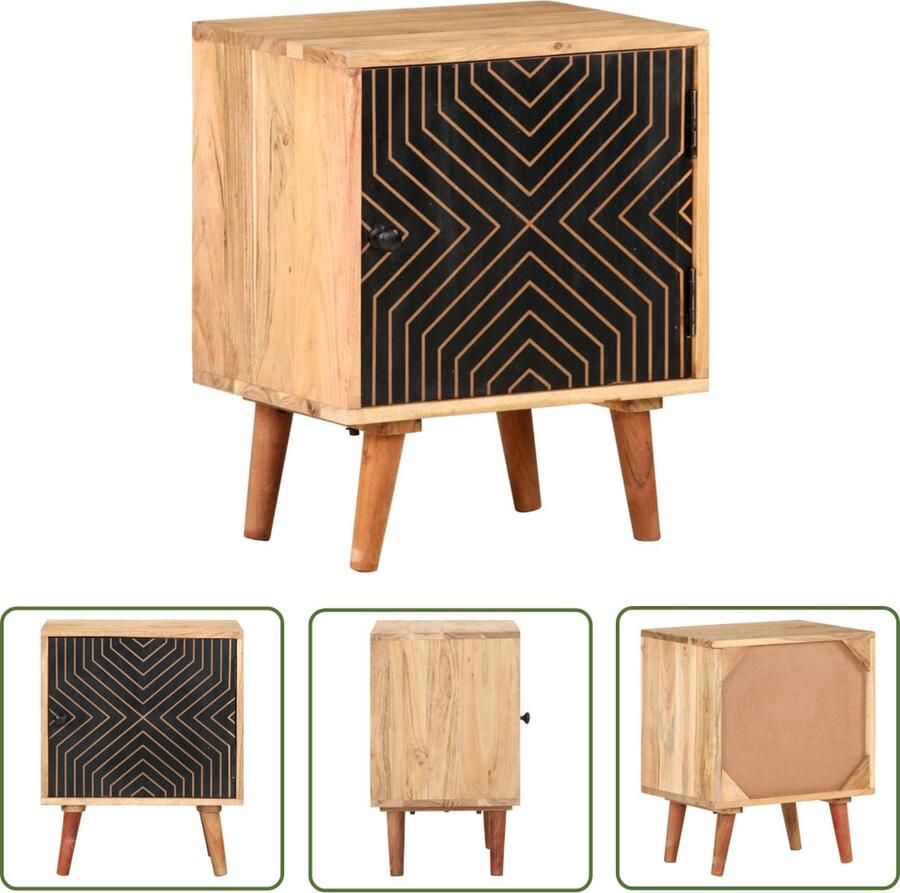 The Living Store Bedkastje Acaciahout 40x30x50 cm Met zwarte deur Montage vereist Nachtkastje Bedkastje Acacia Hout Vintage Meubilair Slaapkamermeubel - Foto 2