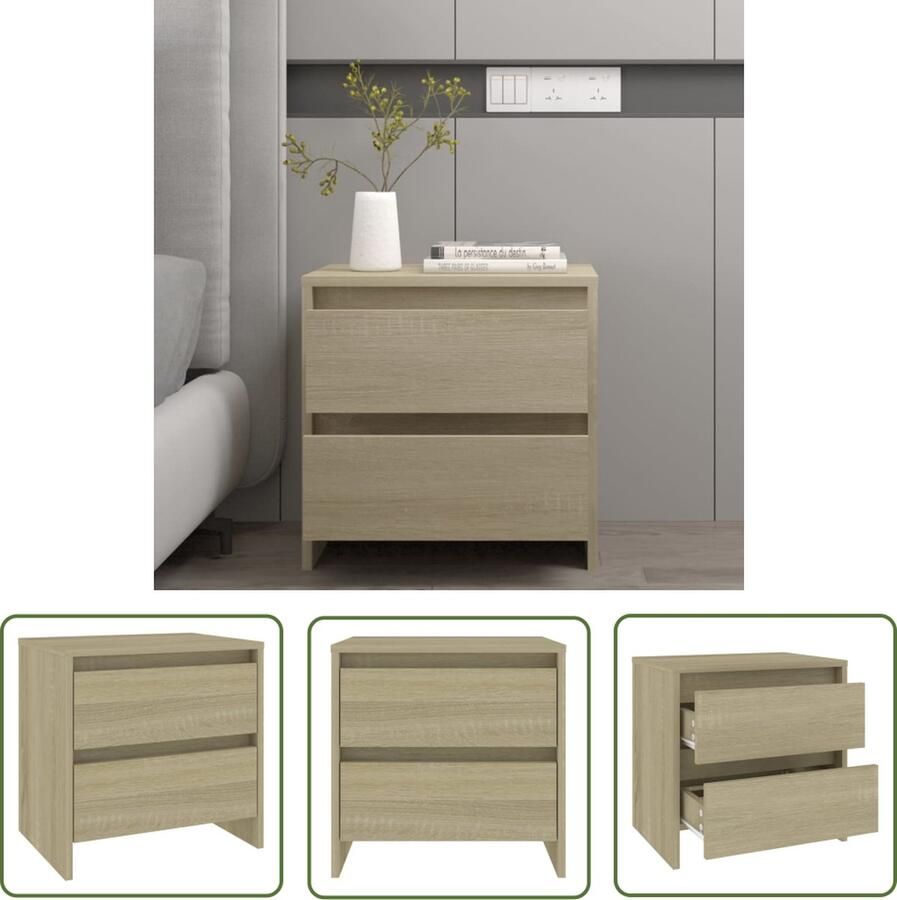 The Living Store Nachtkastje 45x34 5x44 5 cm bewerkt hout sonoma eikenkleurig Nachtkastje Bedkastje Salontafel Houten Meubilair Kamermeubel - Foto 2
