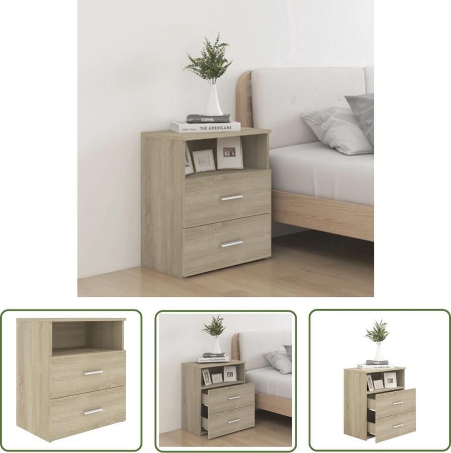 The Living Store Bedkastje Sonoma eiken 50 x 32 x 60 cm Stabiel en stevig Nachtkastje Bedkastje Salontafel Houten Kast Sonomaeiken