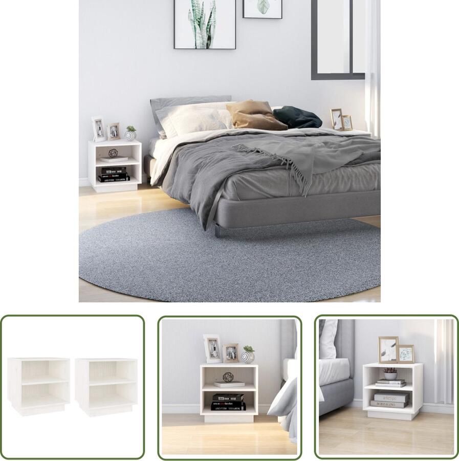 The Living Store Nachtkastje Houten bedkastje 40 x 34 x 40 cm Kleur- wit Nachtkastje Bedkastje Houten Meubilair Grenenhouten Kast Wit Nachtlampje - Foto 3