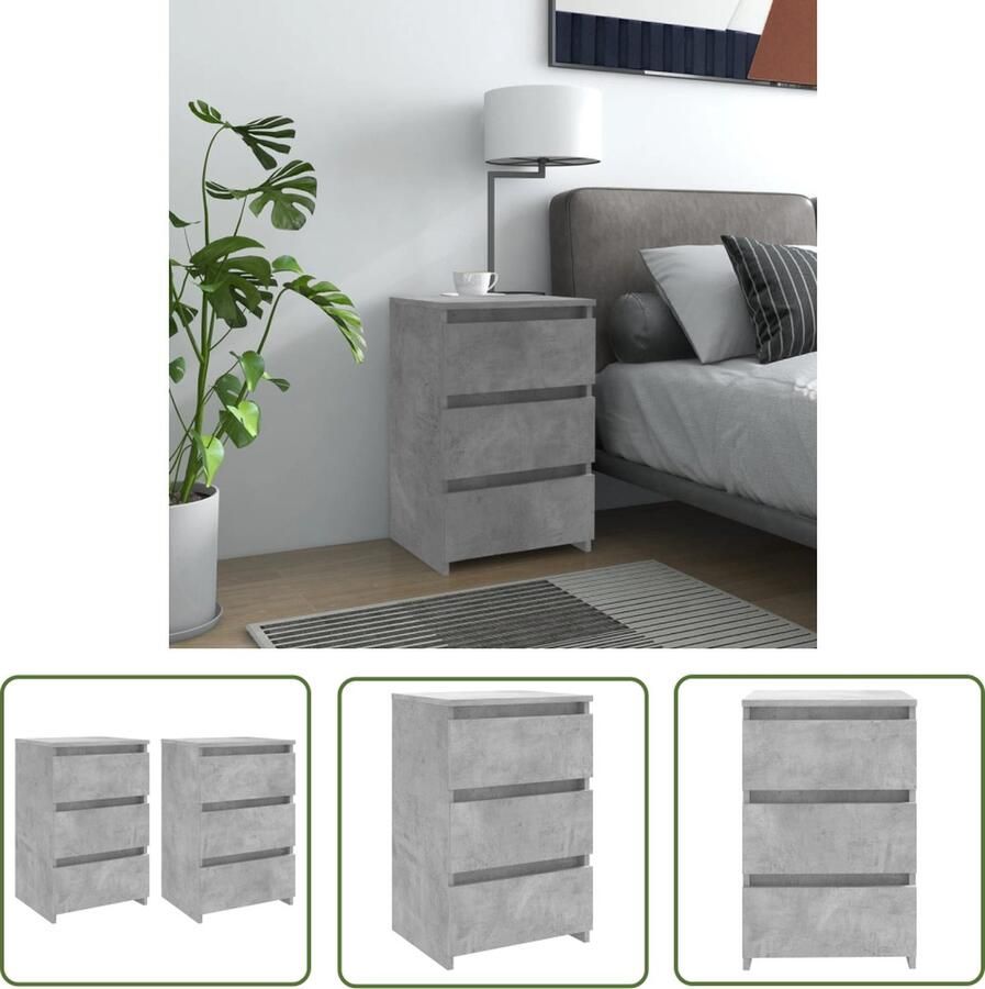 The Living Store Nachtkastje Betongrijs 3 lades 40 x 35 x 62.5 cm Wandmontage vereist Nachtkastje Bedkastje Slaapkamerkastje Houten Kast Grijze Kast - Foto 2