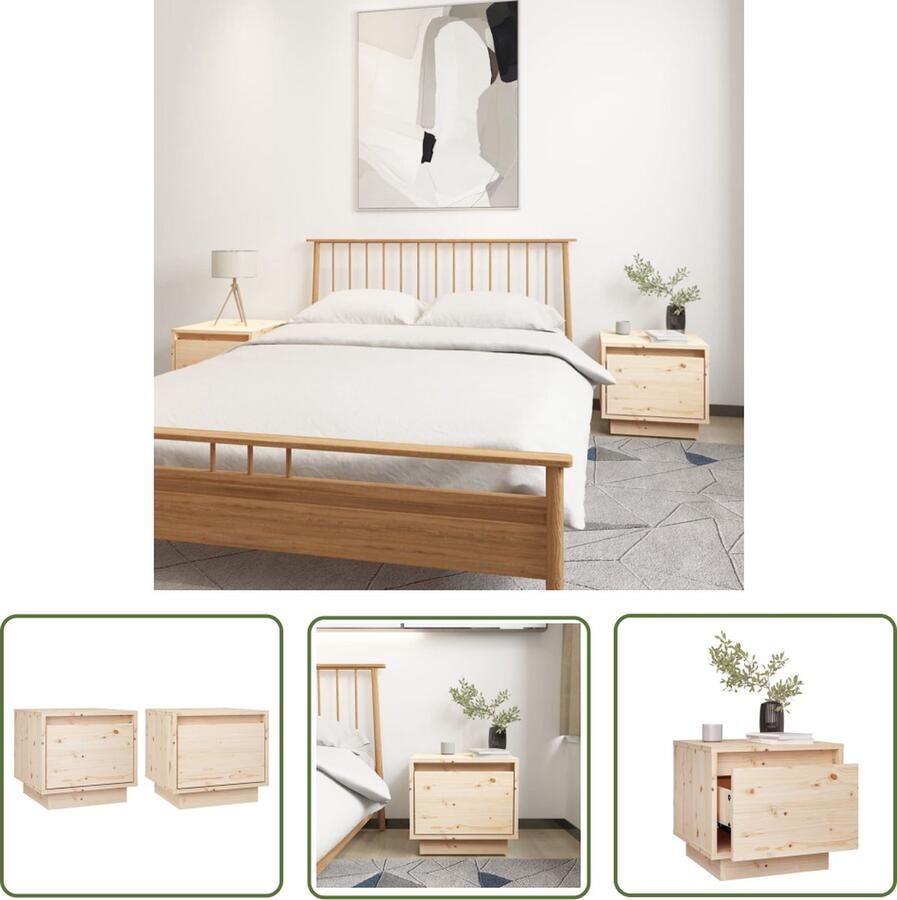The Living Store Nachtkastjes 2 st 35x34x32 cm massief grenenhout Nachtkastjes Bedkastjes Grenenhouten Meubel Bruine Kast Woonaccessoires - Foto 2