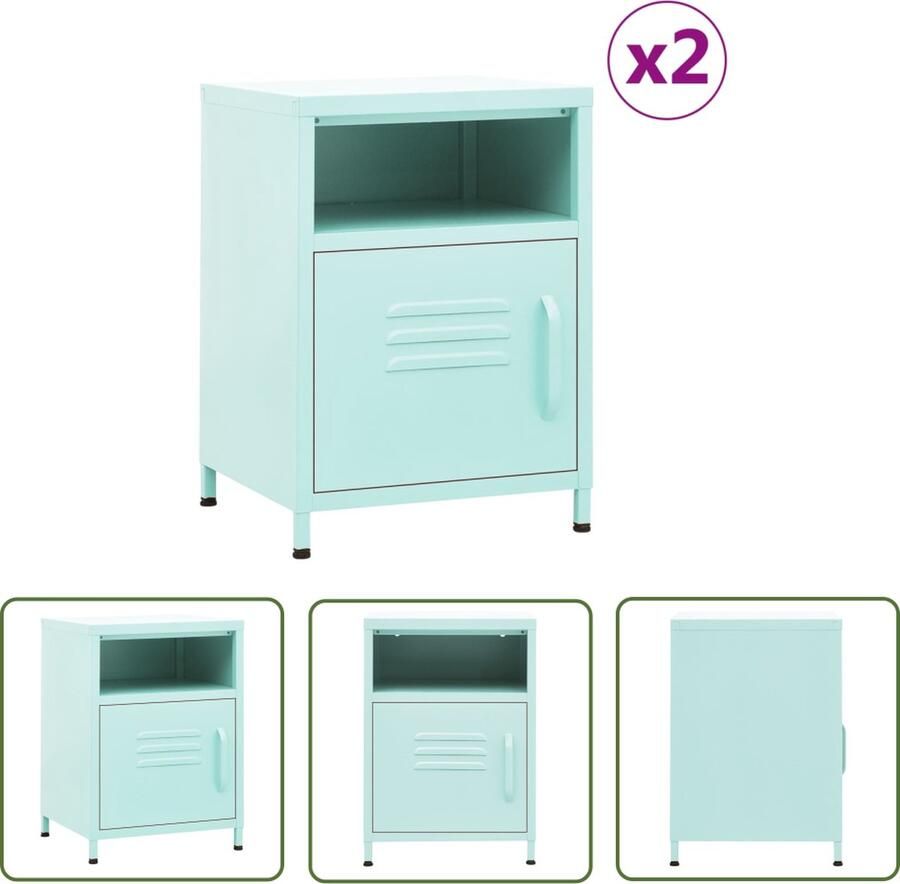 The Living Store Nachtkastjes 2 st 35x35x51 cm staal mintkleurig Nachtkastjes Bedkastjes Staalkasten Designmeubilair Mintgroene Meubels - Foto 3
