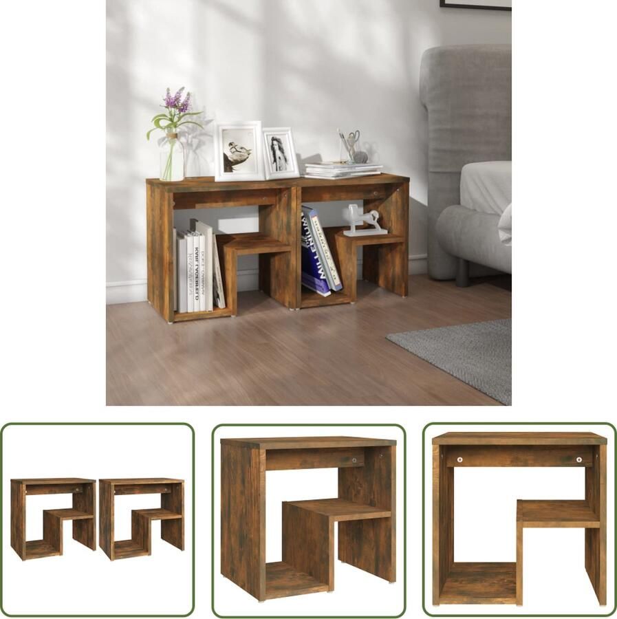 The Living Store Bijzetkastjes 40 x 30 x 40 cm Gerookt eiken Montage vereist 2 x nachtkastje Nachtkastjes Bedkastjes Houten Meubilair Kamermeubilair Slaapkamers - Foto 2
