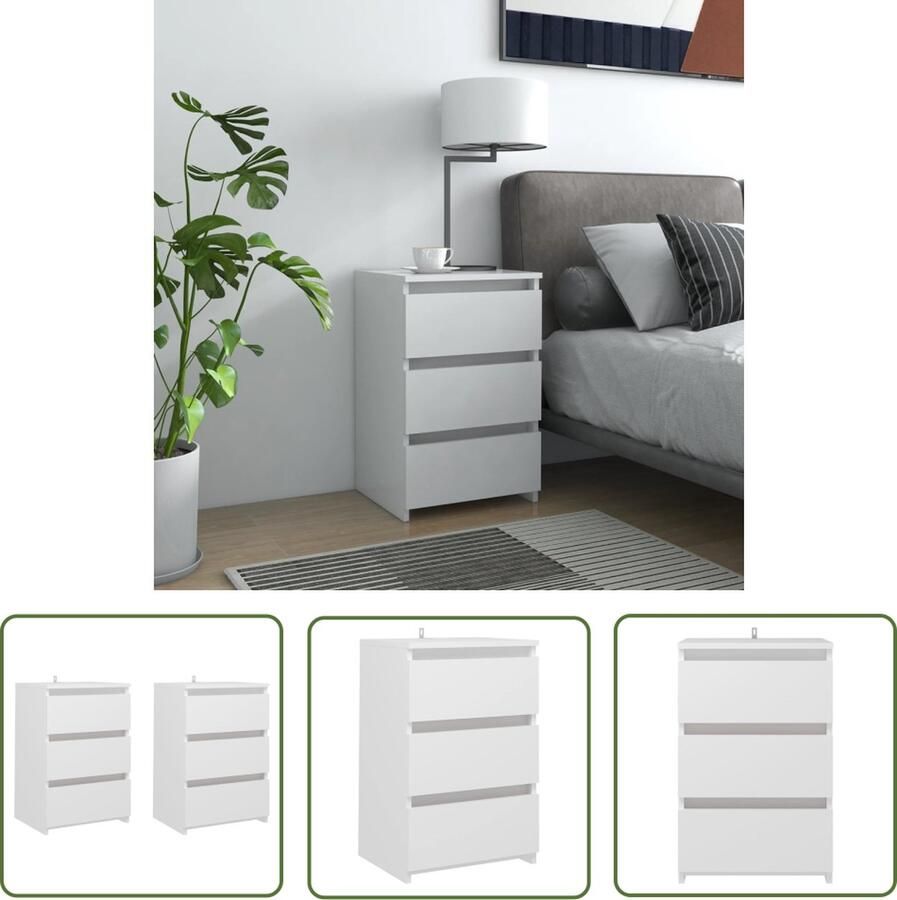 The Living Store Bedkastjes Prachtig Ontworpen 3 Lades Spaanplaat 40x35x62.5 Wit Montage vereist Nachtkastjes Bedkastjes Slaapkamermeubilair Houten Meubels Wit Meubilair - Foto 2