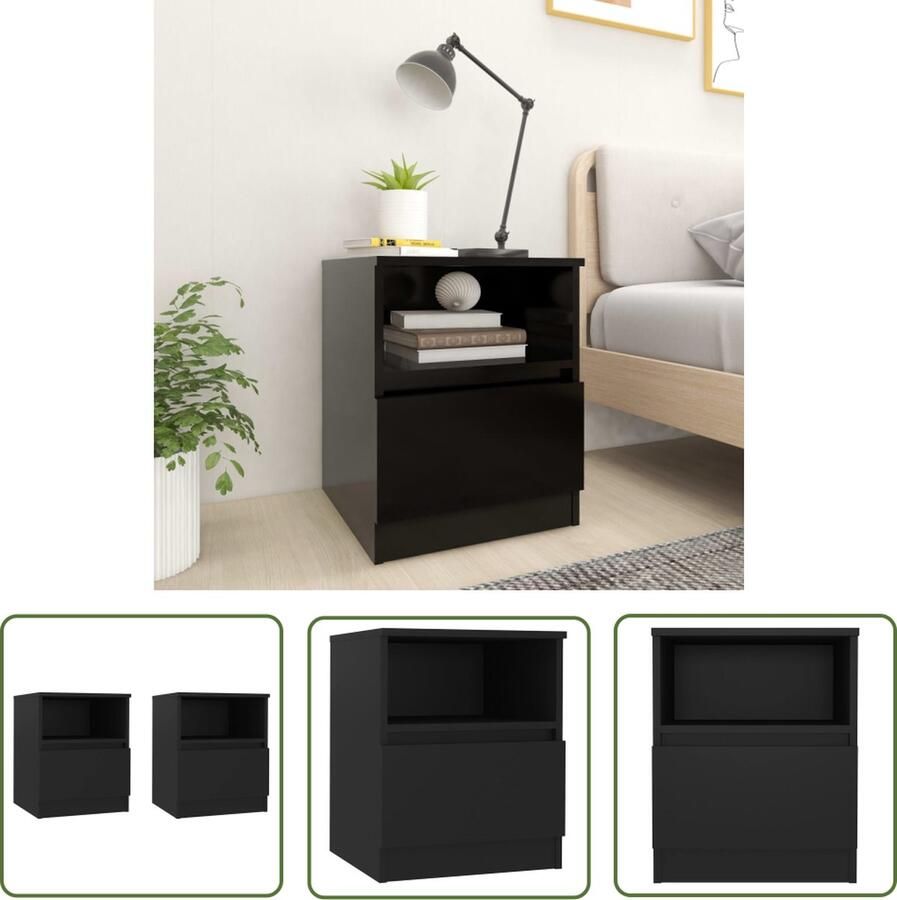 The Living Store Bedkastjes Trendy Nachtkastjes 40 x 40 x 50 cm Zwart Nachtkastjes Bedkastjes Nacht Tafels Salontafel Kamermeubel - Foto 2