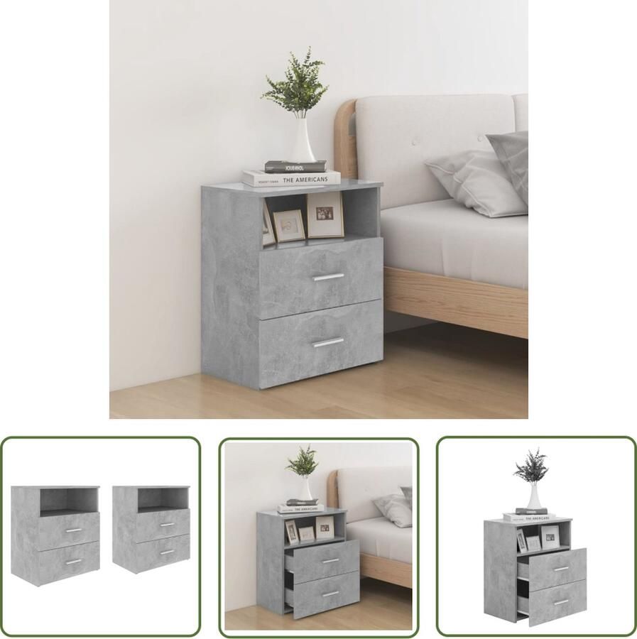 The Living Store Bedkastjes Betongrijs 50 x 32 x 60 cm 2 lades Stabiel en stevig Nachtkastjes Bedkastjes Slaapkamermeubel Houten Meubel Grijze Kamerdecoratie - Foto 2