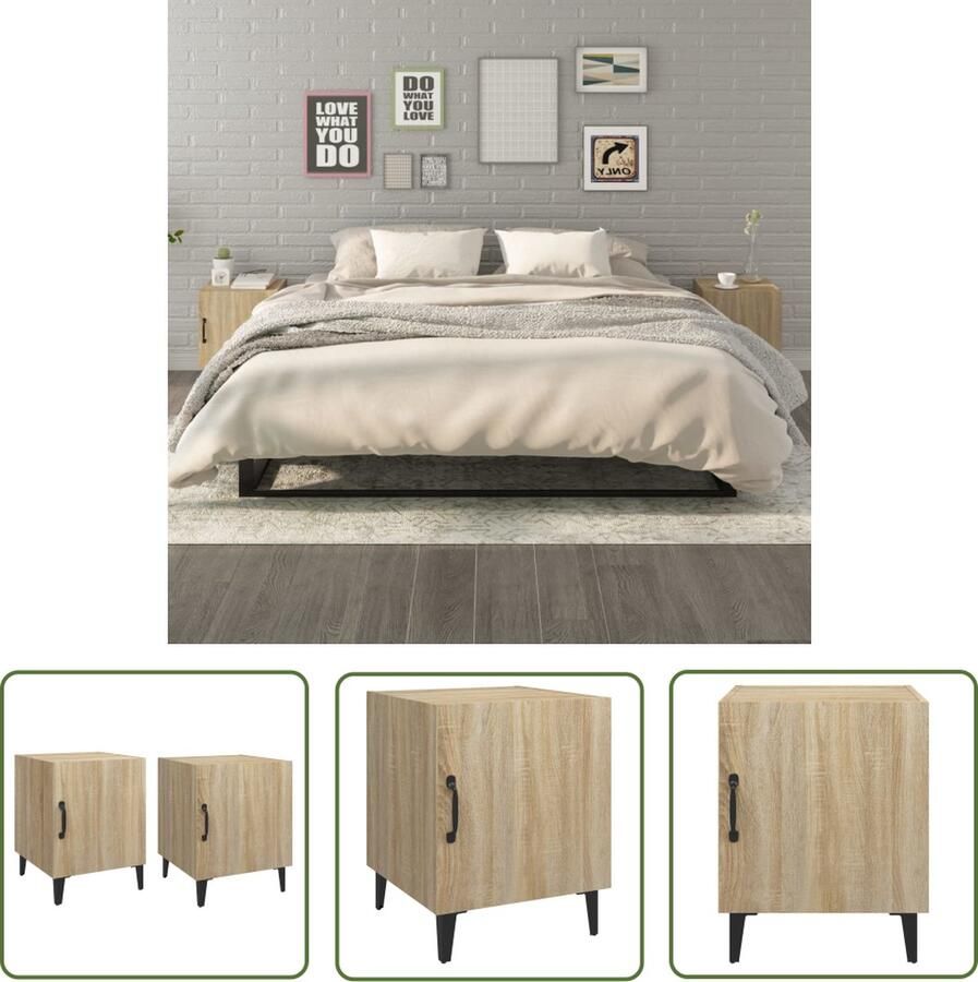 The Living Store Nachtkastjes 2 st bewerkt hout sonoma eikenkleurig Nachtkastjes Bedkastjes Salontafel Houten Nachtlamp Kamerdecoratie - Foto 2