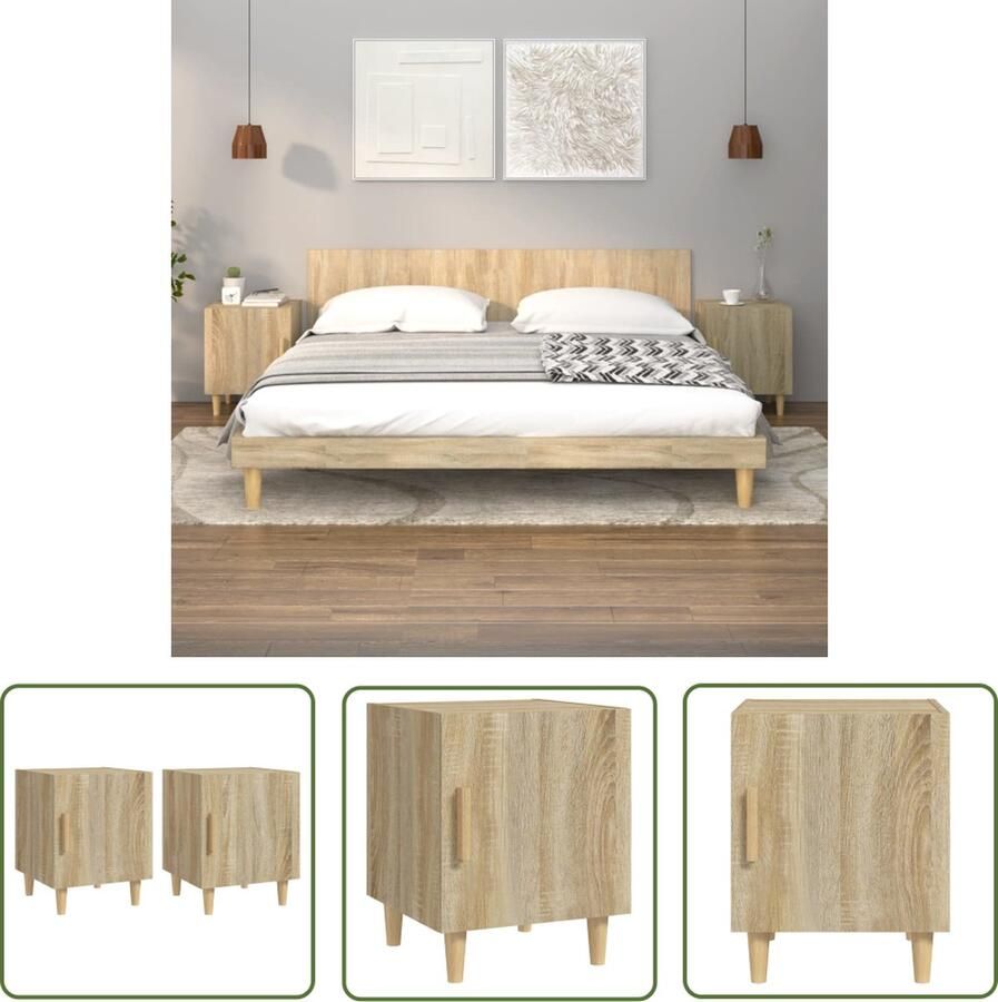 The Living Store Nachtkastje Sonoma Eiken 40 x 40 x 50 cm bewerkt hout Nachtkastje Bedkasts Houten Kast Salontafel Slaapkamermeubel - Foto 2