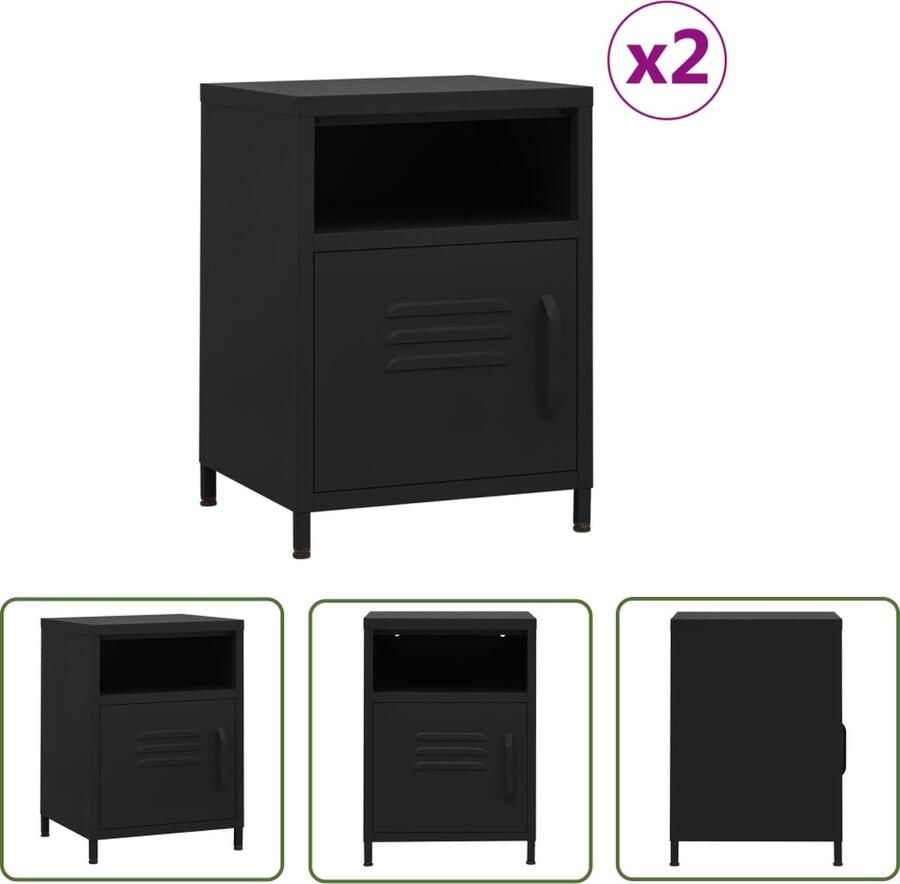 The Living Store Bedkastjes Zwart 35 x 35 x 51 cm Stalen materiaal Nachtkastjes Bedkasts Slaapkamers Zwarte Meubelstukken Metalen Nachtkastjes - Foto 2