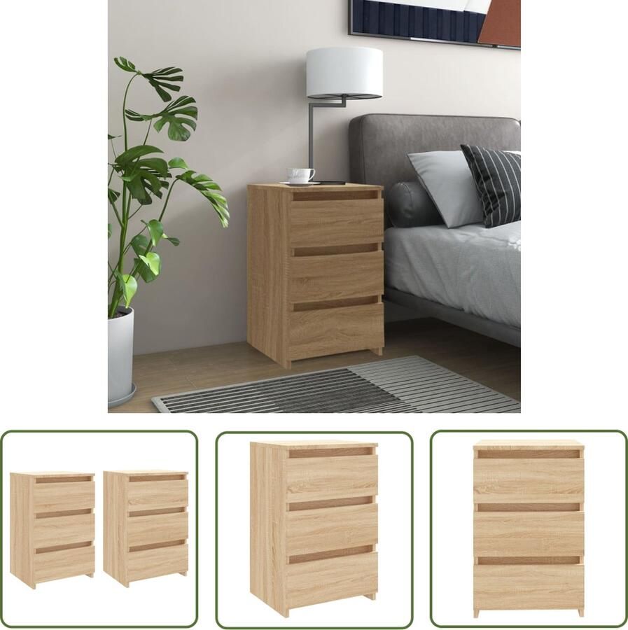 The Living Store Nachtkastjes 2 st 40x35x62 5 cm bewerkt hout sonoma eikenkleur Nachtkastjes Bedkasts Slaapkamers Kamermeubilair Sonomakleur - Foto 2