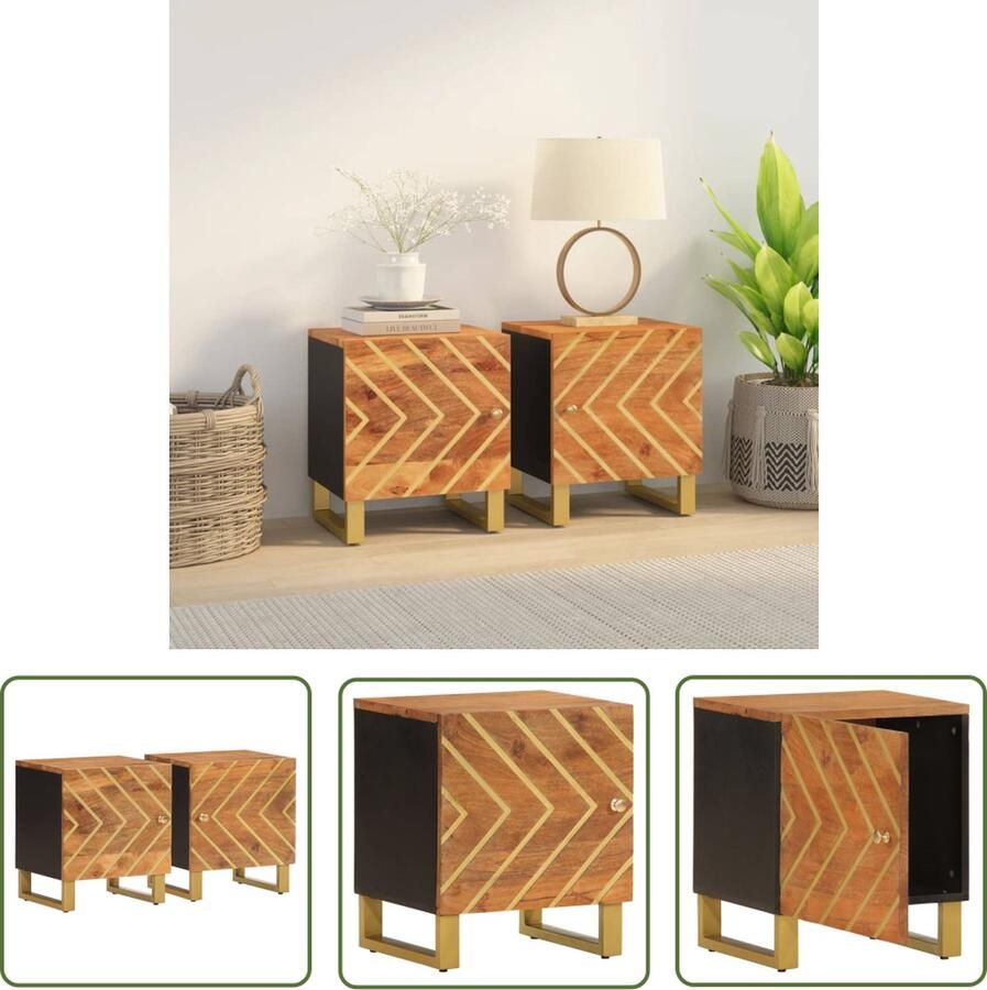 The Living Store Nachtkastjes Set Massief mangohout 40x33.5x46 cm Bruin Zwart Nachtkastjes Bedkasts Mango Wood Furniture Houten Kasten Kamerdecoratie