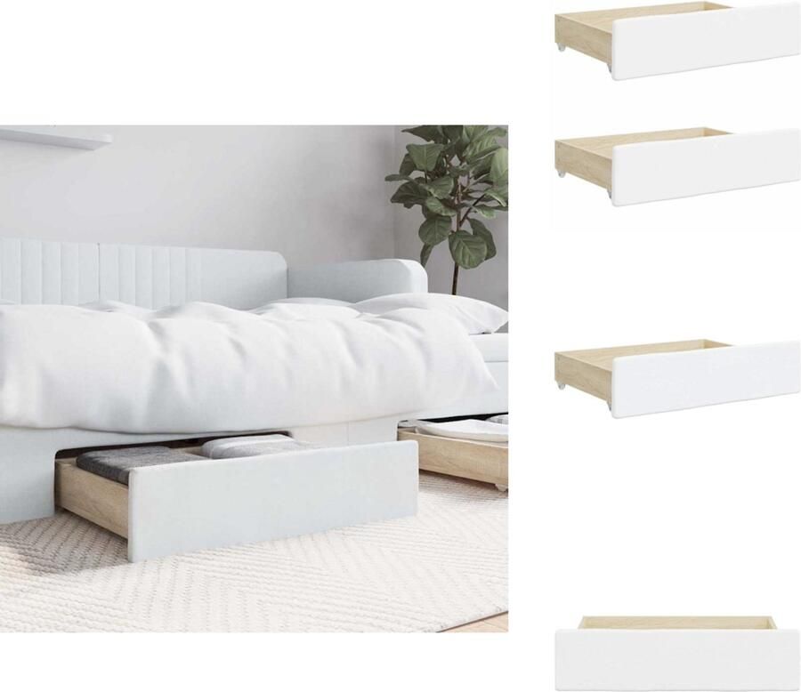 VidaXL Bedlade Bedlades Lade Onder Bed Lades Onder Bed Bedlades 2 st bewerkt hout en kunstleer wit