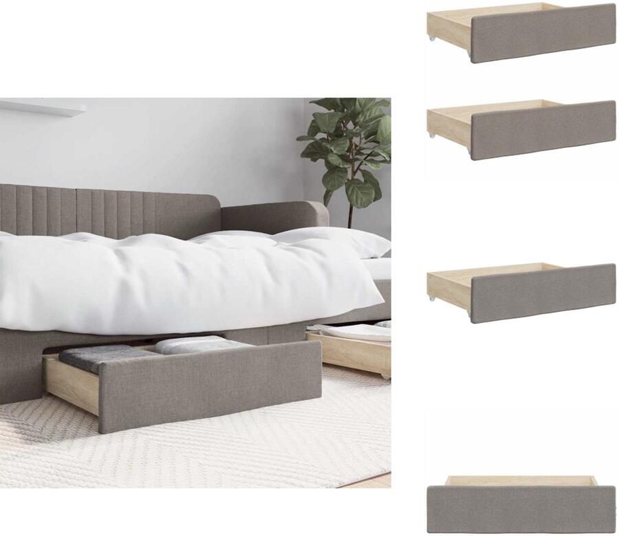 VidaXL Bedlade Bedlades Lade Onder Bed Lades Onder Bed Bedlades 2 st bewerkt hout en stof taupe