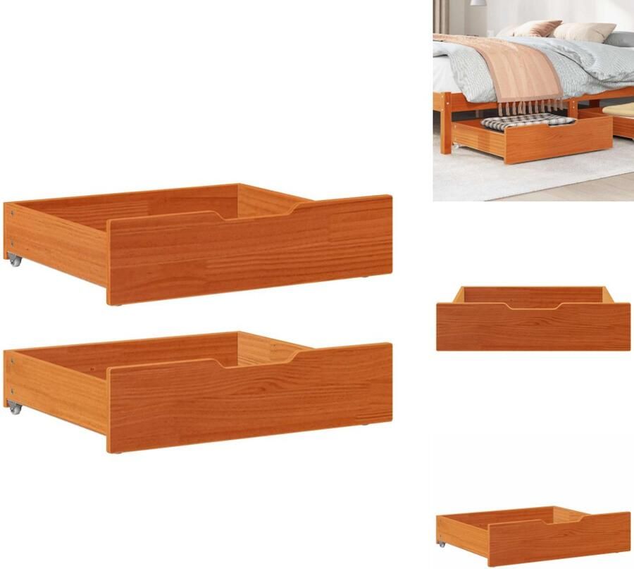 VidaXL Bedlade Bedlades Lade Onder Bed Opberglade Onder Bed Bedlades 2 st 65x55x16 massief grenenhout wasbruin