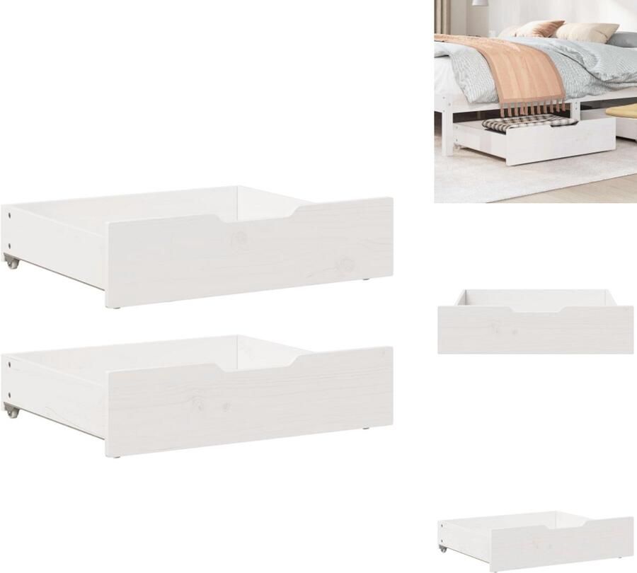 VidaXL Bedlade Bedlades Lade Onder Bed Opberglade Onder Bed Bedlades 2 st 75x55x16 cm massief grenenhout wit