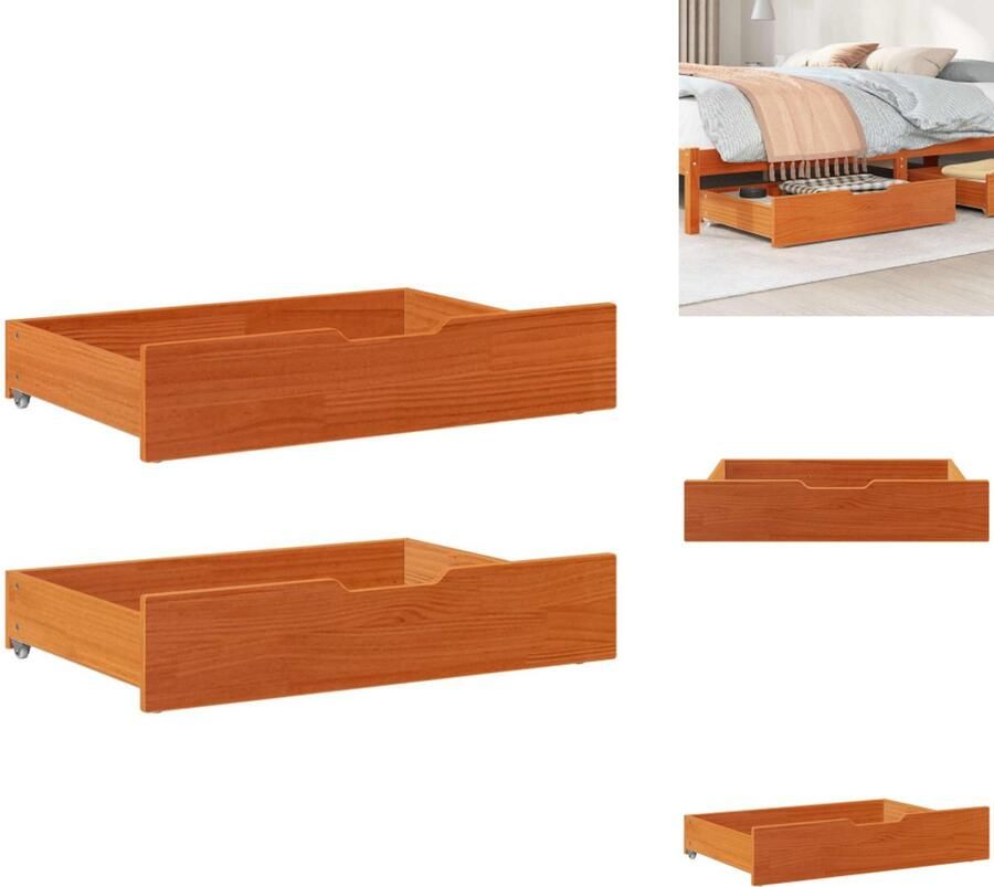 VidaXL Bedlade Bedlades Lade Onder Bed Opberglade Onder Bed Bedlades 2 st 85x55x16 massief grenenhout wasbruin
